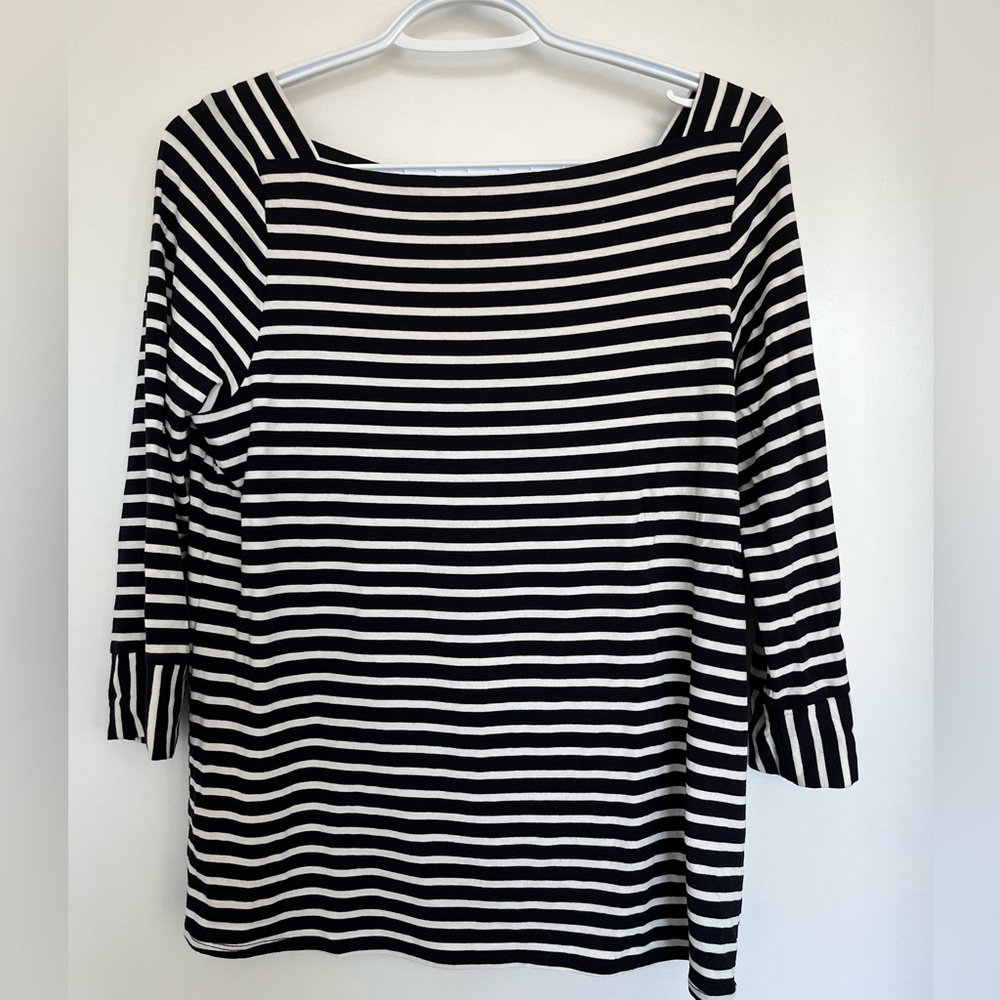 Sportscraft Striped Long Sleeved Tee - Navy and White, Size S
